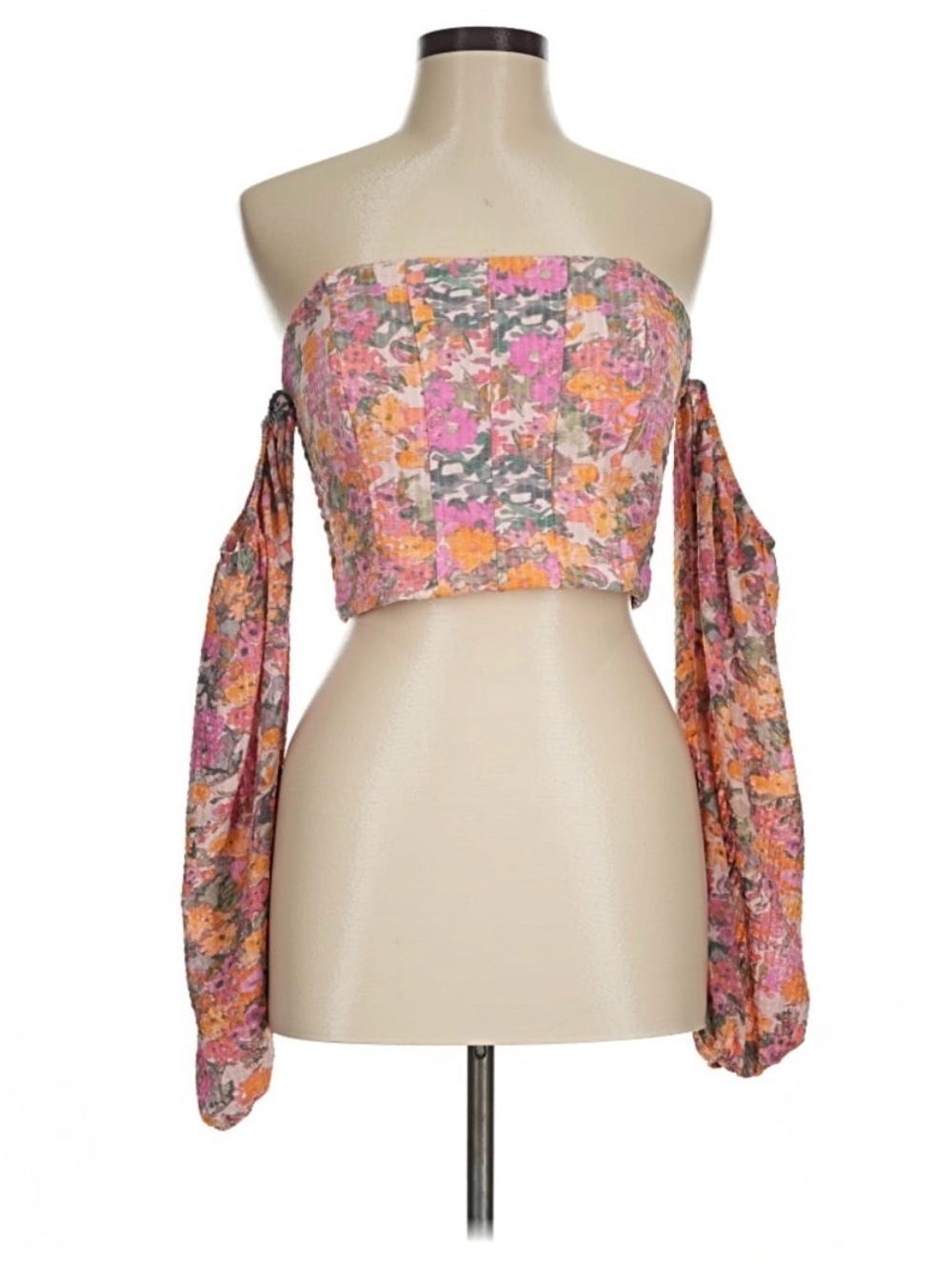 wild fable Floral Strapless Crop Top in Pink and Orange